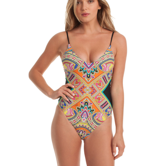 Trina Turk Nepal Printed One Piece Swimsuit Beaded Cut Out Side Strappy Back 10 - Picture 8 of 8